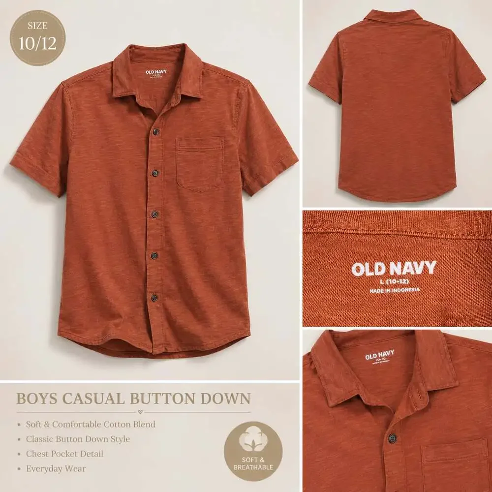 Old Navy Boys Short-Sleeve Slub-Knit Button-Down Shirt, Size 10/12